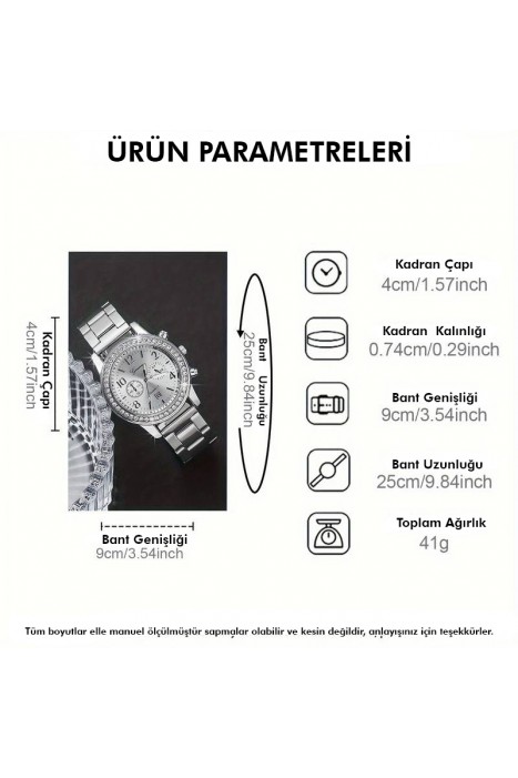 Gümüş Taşlı Kuvars Saat ve Alaşım Bilezik Seti | Ayıcık ve İnci Figürlü Bilezikler