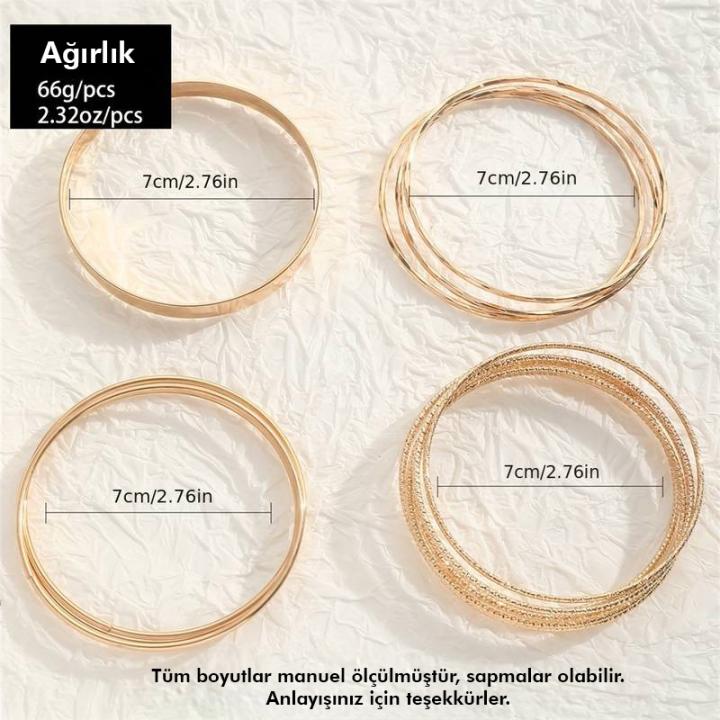 14 Parça Şık Dokulu Geniş ve İnce Bilezik Seti