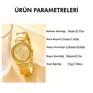 Çelik Saat ve Şık Bilezik Seti – Lüks Taşlı Kuvars Kombinasyonu