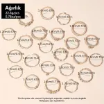 23 Parça Geometrik Tasarımlı Çok Şık Yüzük Seti