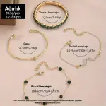 4 Parça Yeşil Taşlı Iced Out Bileklik Seti