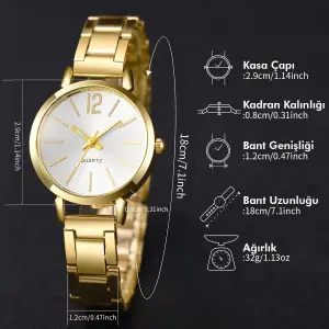 Altın Renk Çelik Kuvars Saat ve Kelebek Taşlı Takı Seti – Şık Moda Takımı
