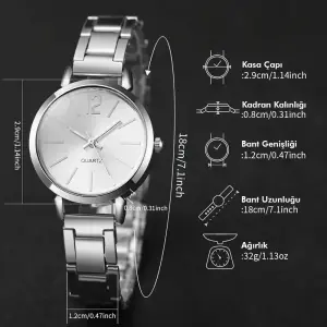 Gümüş Renk Çelik Kayışlı Kuvars Saat – Modern ve Şık Küçük Kadran Tasarımı