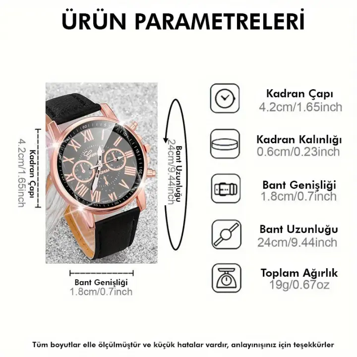 Siyah Roma Rakamlı Kadın Kuvars Saat