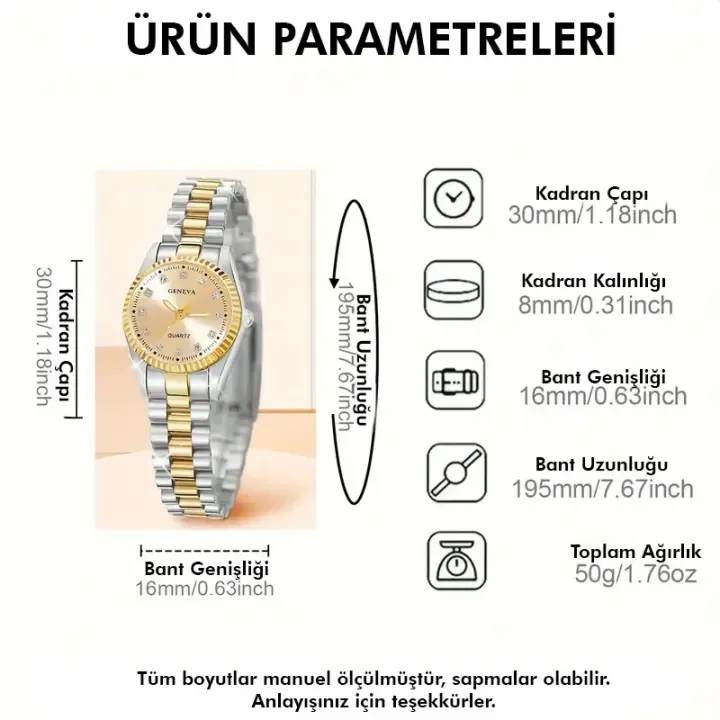 Yuvarlak Kuvars Saat Paslanmaz Çelik Kayış