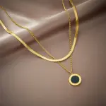 Siyah Reçine İçeren Altın Renk Paslanmaz Çelik Vintage Roma Rakamı Sikke Kolye