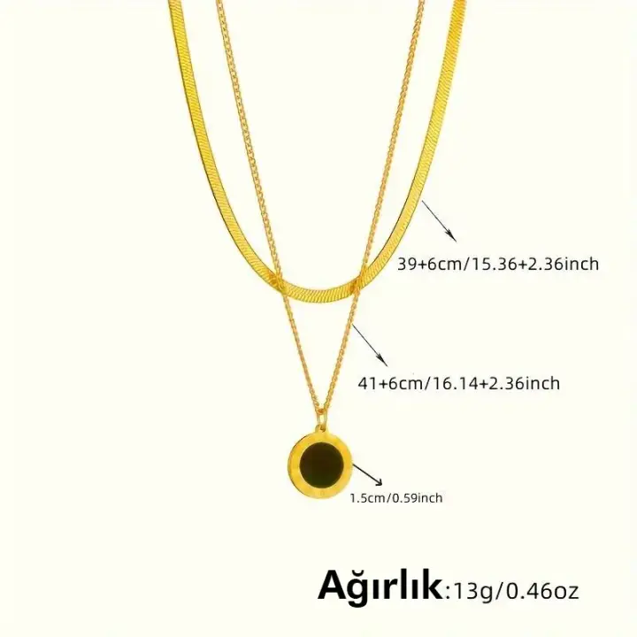 Siyah Reçine İçeren Altın Renk Paslanmaz Çelik Vintage Roma Rakamı Sikke Kolye